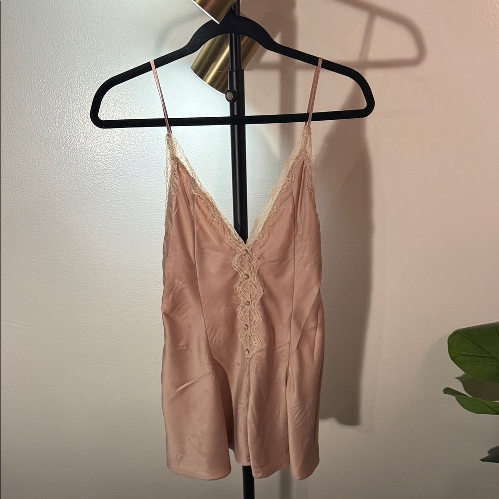 Sweet‎ valentines pink silk romper Med.